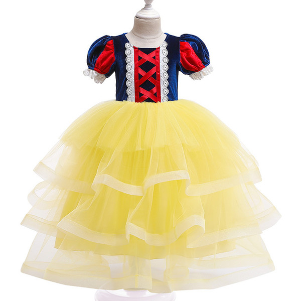 Little Girl Cosplay Costumes Short Puff Sleeve Baby Princess Dress Ankle Length 4 Layered Dresses 2 Color Baby Girl Tulle Dress 19062501