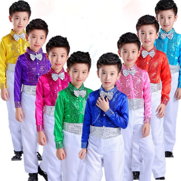 Flowers Boys Children Student Sequins Jazz Stage Dancewear Perform Party Birthday Costumes Gentleman Tracksuit Suit Sets For Boys Clothing