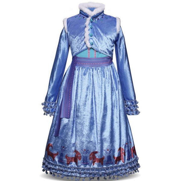 Children Snow Queen Cosplay Girl Fancy Princess Dress Baby Tassel Skirt Costume Christmas Party Kids Winter Dresses GGA3019-4