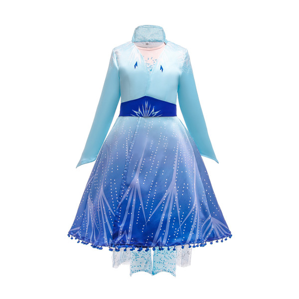 Snow Queen 2 II Cosplay Fancy Princess Dress for Girl Snowflake Cloak Costume Halloween Party Kids Dresses + coat + pants 3pcs/set