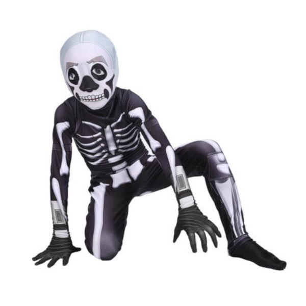 Fortnite Skull Trooper Cosplay Costume Zentai Jumpsuit For Kids Halloween