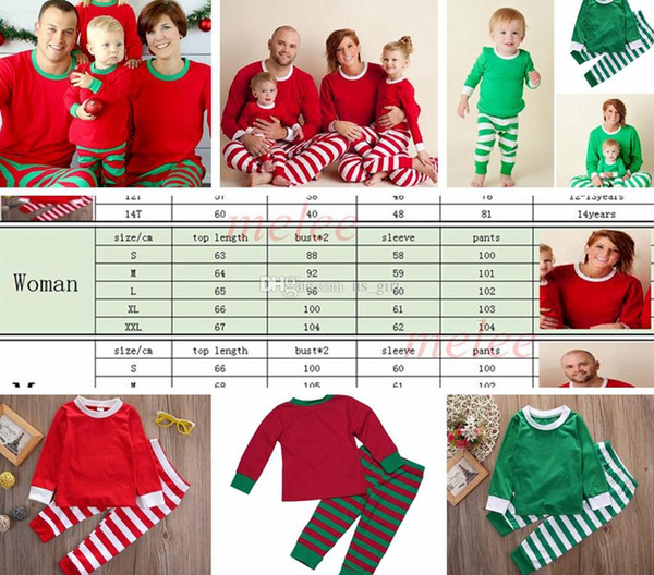 Xmas INS Kids Adult Red Green white Family Matching Christmas Deer Striped Pajamas Sleepwear Nightwear Pyjamas bedgown sleepcoat nighty PJS