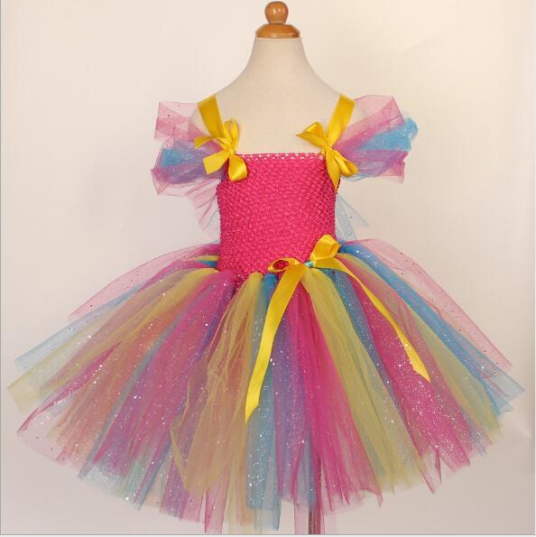 Summer 2019 New European and American Coloured Bright Pink Mesh Dress Girl Princess Skirt Festival Performance Pengpeng Skirt