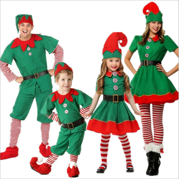 Christmas Family Pageant Outfits Children Halloween Elf Cosplay Party Clothes Xmas Girls Dress Leggings Hat Set RRA2251