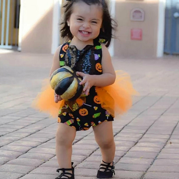 Sweet Baby Girls Kids Halloween dress Romper sleeveless black Jumpsuit mesh tutu dress Romper Ruffles Mini Dress Headband set