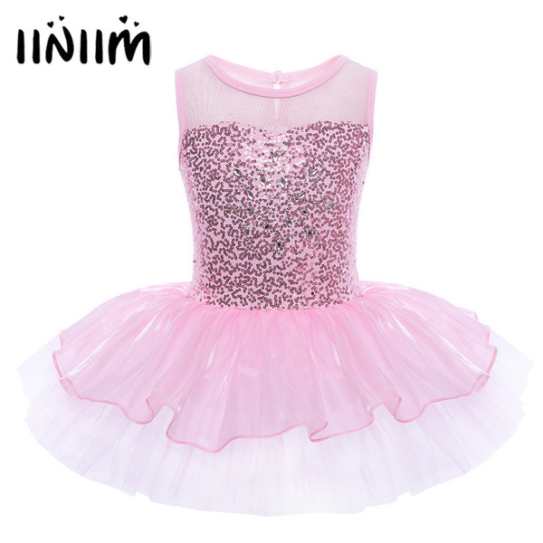 Iiniim Girls Ballerina Party Costume Sequined Reflective Flower Dancewear Gymnastic Leotard For Kids Ballet Tutu Dress Q190604