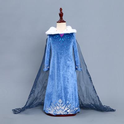 Euramerican Style Children's Cosplay Princess Dress Blue Cotton Dress With Long Sleeves And Cape Brand Role Play Clothing