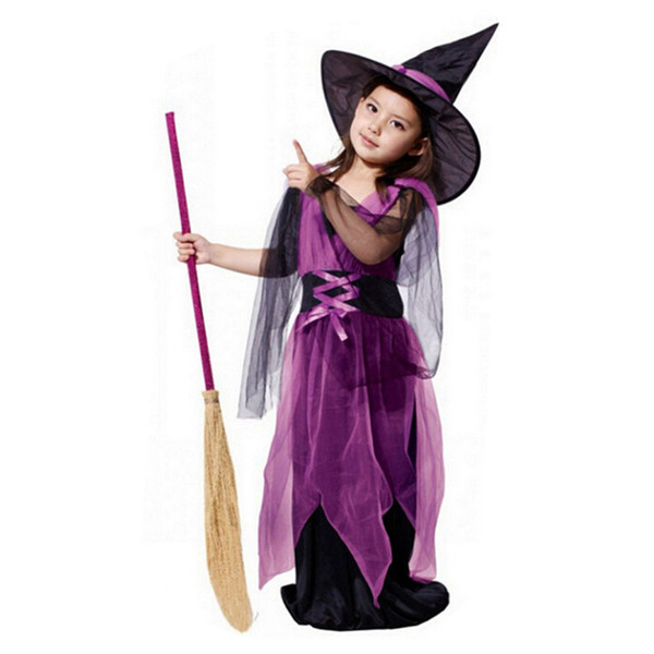 2017 Hot Toddler Kids Baby Girls Halloween Cosplay Witch Clothes Costume Dress Party Dresses +Hat Outfit For Children #809