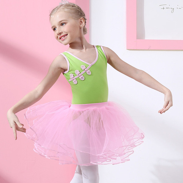 Children's Dance Wear Retro Buckles Split Ballet Dance Skirt Girls Sleeveless Tees Fluffy Dance Skirt Practice Clothes