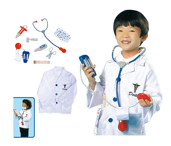 Children Doctor Dress Up Surgeon Costume Role Play Set With accessories, White, One Size