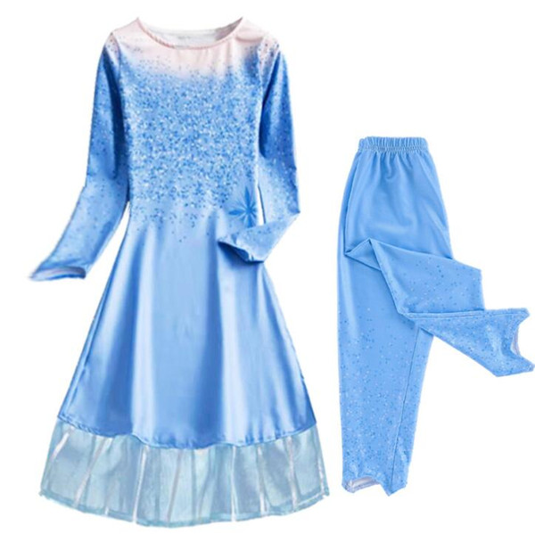 Girl Snow Queen II Cosplay Fancy Princess Dress + Pant Sets Girl Snowflake Costume Christmas Halloween Party Dresses Kids outfits GGA3018-5