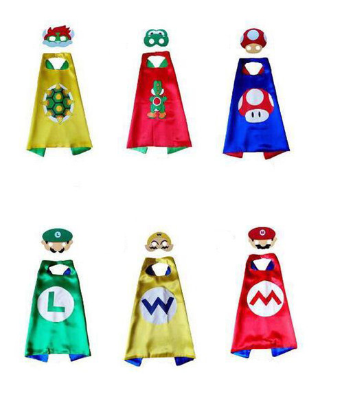 DHL 6 styles Double Super Mario Cape Mask Sets 2020 Super Mario Shawl and Mask 2pcs/set for children 70*70CM C1683