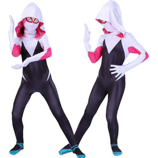 New 3D kids girls Gwen Stacy Cosplay Costume Gwendolyn Maxine Stacy hero Bodysuit Suit girls women Jumpsuits