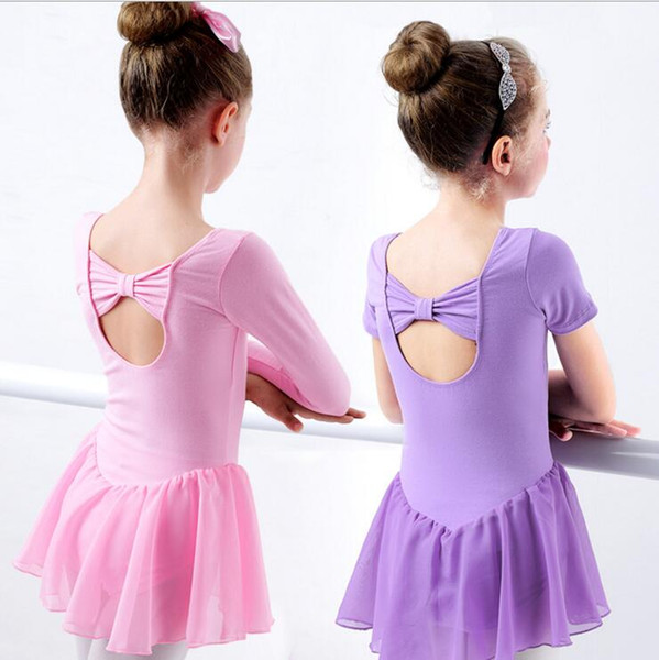 Girls Ballet Dress Gymnastics Leotard Long/short Sleeve Ballet Clothing Backless Bow Dance Wear Button Romper TUTU Skirts YSY196