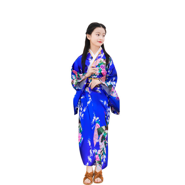 Shanghai Story Children Peacock Yukata Clothing Girl Japanese Kimono Dress Kids Yukata Haori Costume Traditional Japones Kimono Child