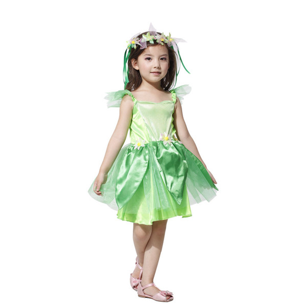 Shanghai Story Novelties Green dress Cosplay Garden Fairy kids Costume lovely woodland fairy dress