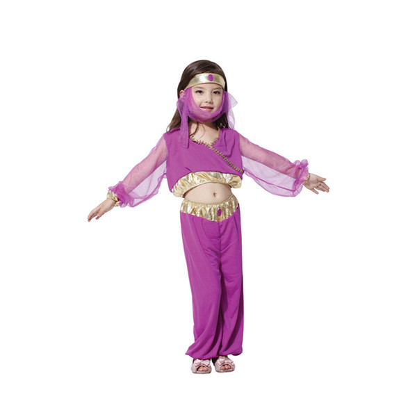 Shanghai Story Hallowean Girls Cute Arab Princess Children Cosplay Party Costumes for Kids Purple Dance Suits