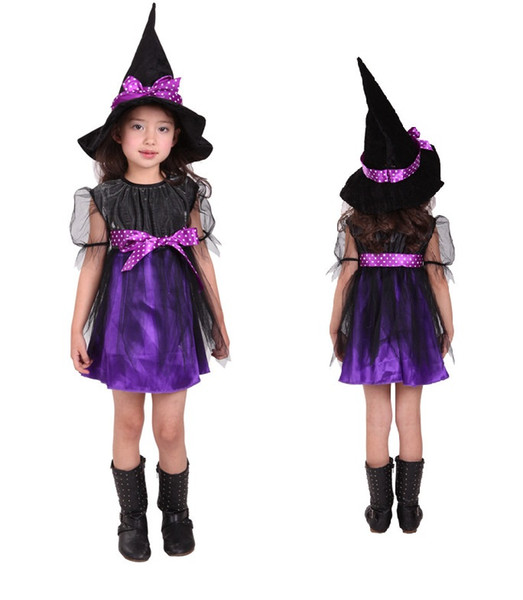 Shanghai Story Purple cute Kids Halloween costumes hardcover children suit gauze female witch clothes