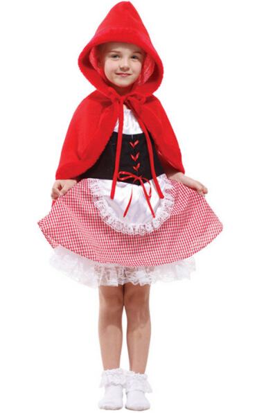 Free shipping halloween kids girls fancy dress little red cosplay costume children hood costume clothing