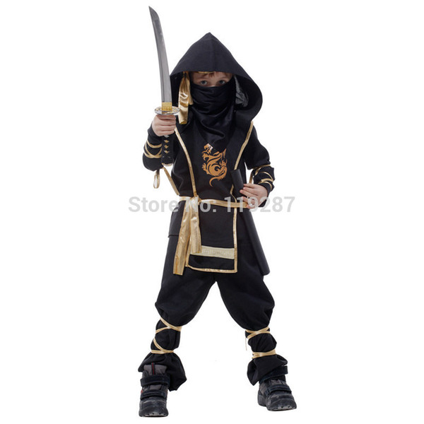 Free shipping Fantasia Martial Ninja Grim Reaper Halloween Cosplay costume Children Warrior Costumes Stage Suit Boy Kids Swordsma Costume