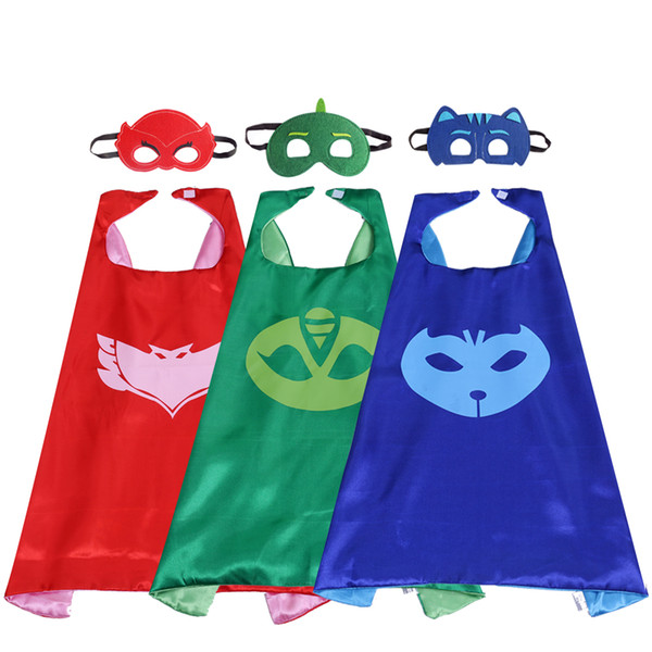 27 Inches PJ Costume Satin Superhero Cape with Mask for kids Double Layer boy Halloween cosplay party gifts