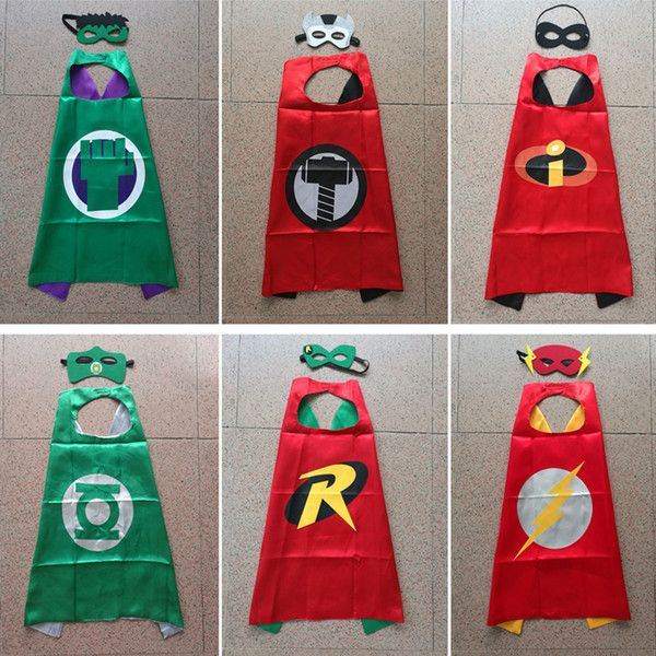 56 Styles Double Side 70cm Superhero Cape and mask Cosplay Cartoon Halloween Christmas Party Stage Performance for Kids boy girl