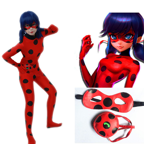 Ladybug Big Girl Clothes Ready Cartoon Costumes Dress Up Halloween Cosplay Children Wig Stage Role Pockets Eye Mask