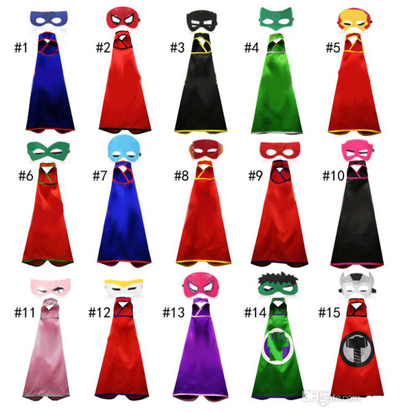 15 styles one-layer children Avengers Super hero Capes and mask set Superhero cosplay capes+mask Halloween cape mask for Kids 2pcs/set B