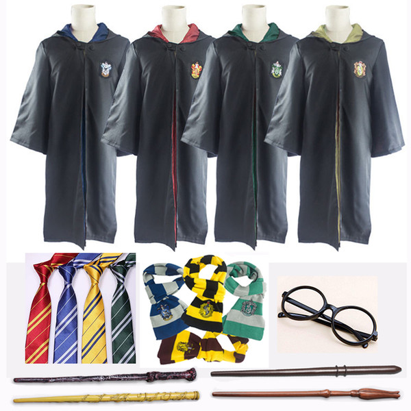 Halloween Costume Robe Cloak with Tie Scarf Gryffindor Slytherin Ravenclaw Hufflepuff for Adult Kids Harry Potter Robe Cape Cloak Cosplay