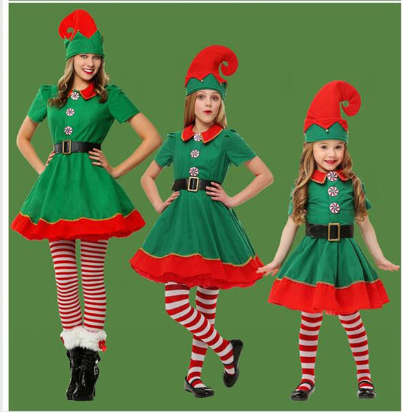 Popodion Christmas Costume Children's Christmas elf Costume Cosplay Parent-child Costume Festival Green Christmas Costumes COP40001