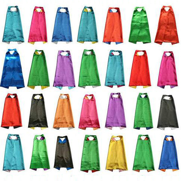 Plain colors 70*70cm 2 layers satincostume Halloween Cosplay Superhero Capes kids capes 30 styles good quality by DHL