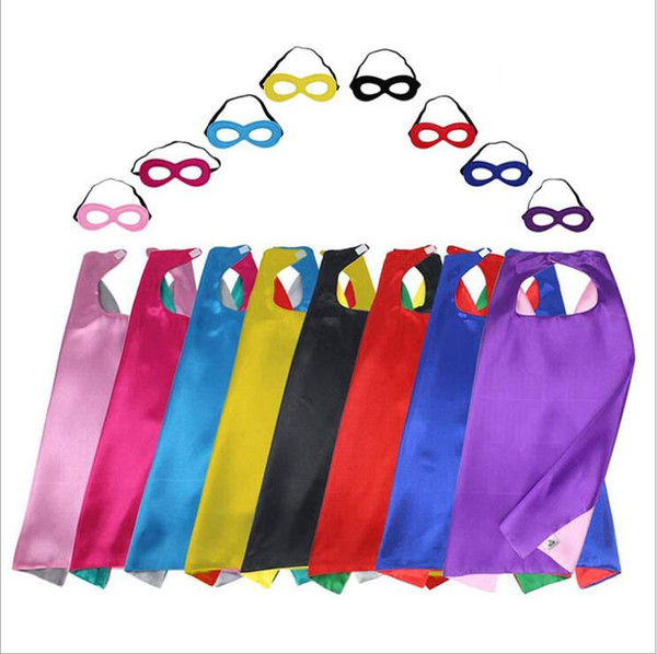 70*70CM Super Hero Cape Mask Sets Kids Halloween Cloak Masquerade Christmas Cosplay Prop Costumes Party Cartoon Poncho Double Side B5231