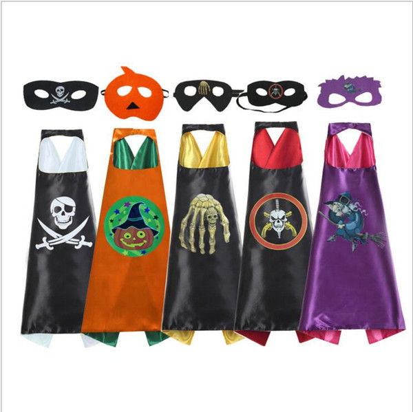 Kids Hero Capes Mask Sets Halloween Cosplay Costumes Holiday Party Cape Mask Sets Pumpkin Skull Cape Masks Cartoon Stage Performance LT32