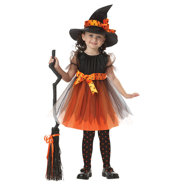 Children's Cosplay Halloween Witch Girls costumes Cosplay dance Costume with Hat Sets The girl Ghost Festival Witch performances