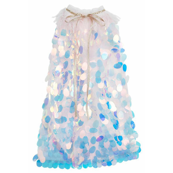 Who Mermaid Cape Glittering Baby Girls Princess Cloak Colorful Sequins Boutique Halloween Party Cape Costume Cosplay Props Girls Stage Cloth