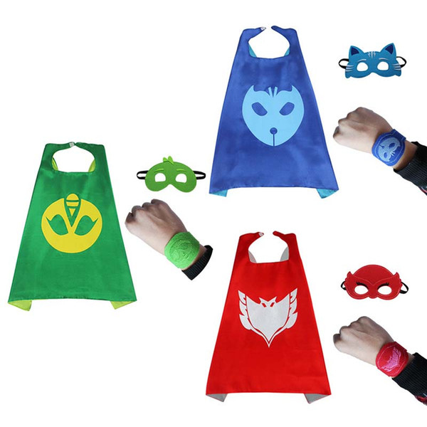 3 Styles PJ Masks Cloak Cape set with bracelet mask Catboy Owlette Gekko Cosplay Costumes Poncho clothes for Children 100171