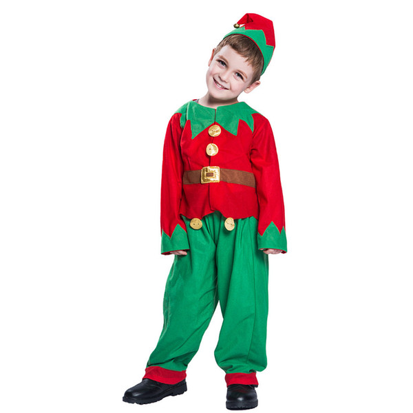 Kids Boy Girl Cosplay Costume Green Holiday Elf Christmas Carnival Party Supplies Purim Halloween Christmas Costume