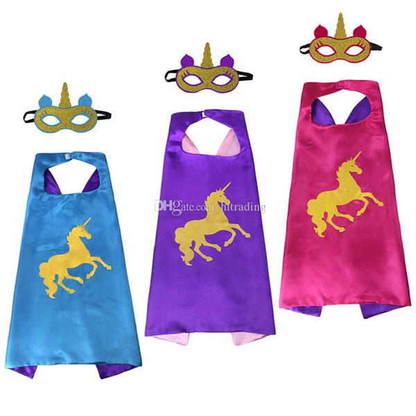 Unicorn Capes and mask sets cartoon cosplay Costumes unicorn cape+mask 2pcs/set Halloween cape mask for Kids 70*70CM C3735