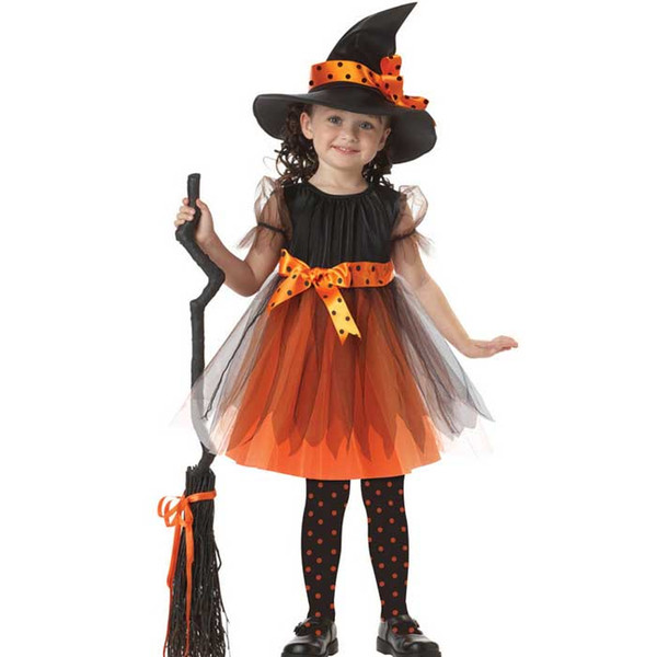 Magic Witch Kids Halloween Dress Hat American Genius Girls Performance Cosplay Costumes Party Dancing Props Christmas Gift SD632