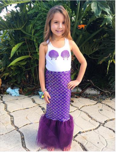 Child Beauty Mermaid Outfit Princess Fancy Dress Costume Kids Girls Party Tutu Lace Purple Dresses Performance Cosplay Kid Clothing 1-6Y