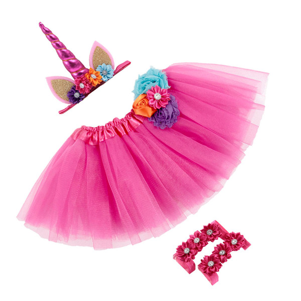 New 0~2 Years Newborn Unicorn Horn Headbands Tutu Dress with Sandals Sets Kids Photo Shoot Party Birthday Gift