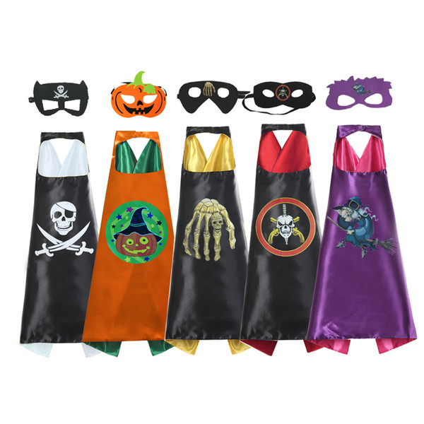 5 design Children Superhero L70*W70CM Double Side cape and mask sets cape costume kids Halloween party costumes for Christmas Easter Cosplay