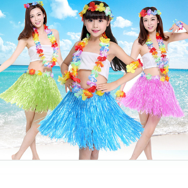 30/40/60cm Hawaiian Grass Dance Skirt Game Performance Costumes Fans Cheer Accessories Party Decoration Hula Grass Skirt 5PCS SET