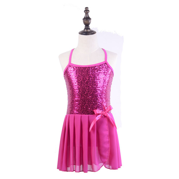 Girls Sequins Ballet Skirt Children Chiffon Dance Skirt Modern Chiffon Sequins Performance Skirt Bow Sequin Dress