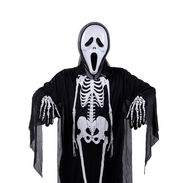 Cool Halloween Skeleton Demon Ghost Costumes Set Screaming Mask Skull Clothes+Scary Gloves for Children Adults Halloween Fancy Party