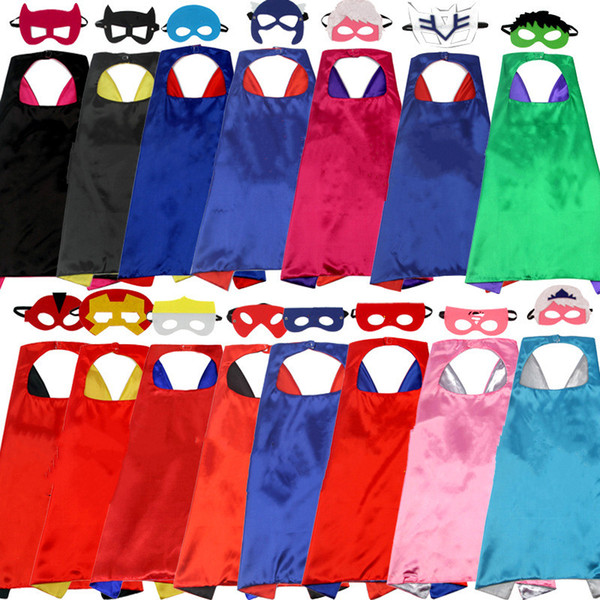 14 styles one-layer 70*70CM Super hero Capes&face mask set Superhero cosplay capes+mask Halloween cape mask for Kids Girls Boys custom play