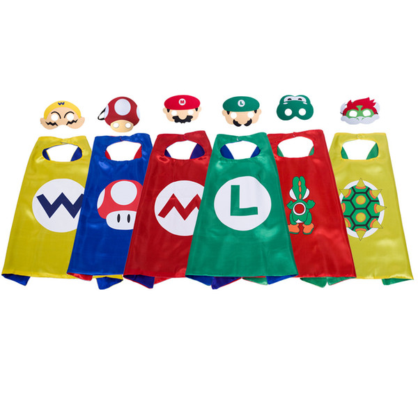 Hot ! 6 Styel Super Mario Bros Cape With Mask Cosplay For Child Halloween Party Long 70cm