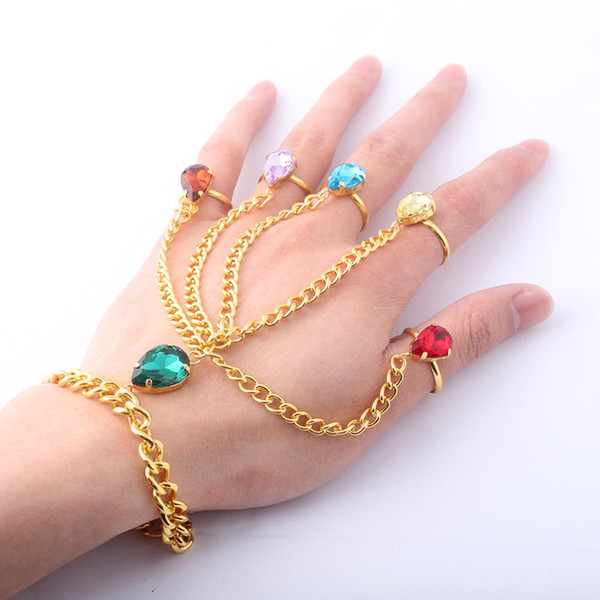 Avengers:Endgame Gauntlet Slave Hand Finger Bracelet Infinity Stones Handchain Bracelet Cosplay Customes Diamond Accessories Fit Girls Gold