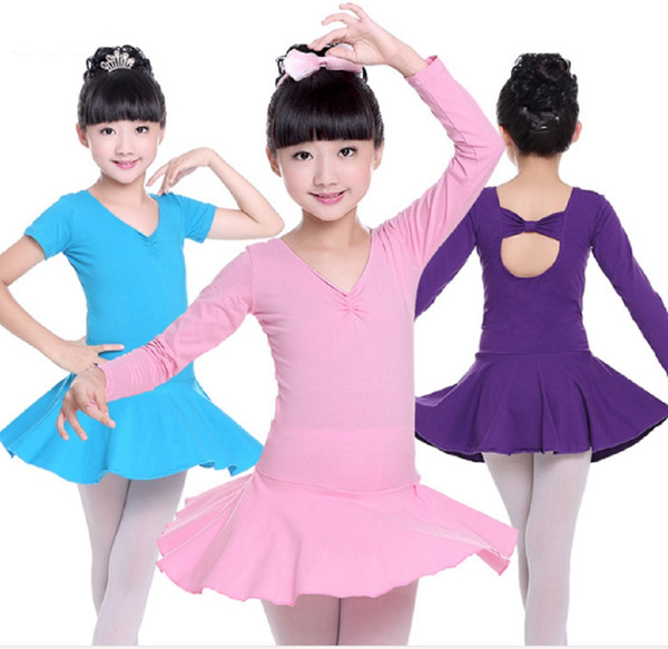 Kids Girls Classic Long Sleeve Dance Ballet Dress Bowknot Design Leotard