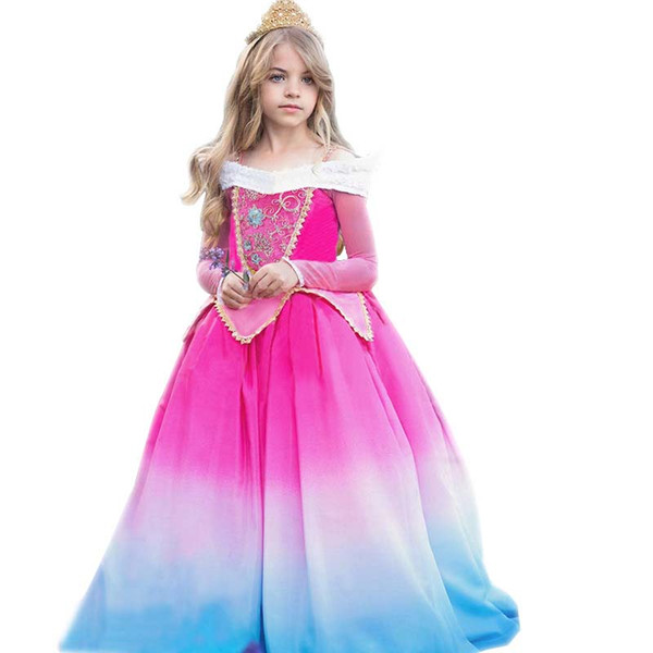 Sleeping Beauty Princess Aurora Girl Dress Party Cosplay Costume For Halloween Birthday Fancy Halloween Costume Magic Wand Crown